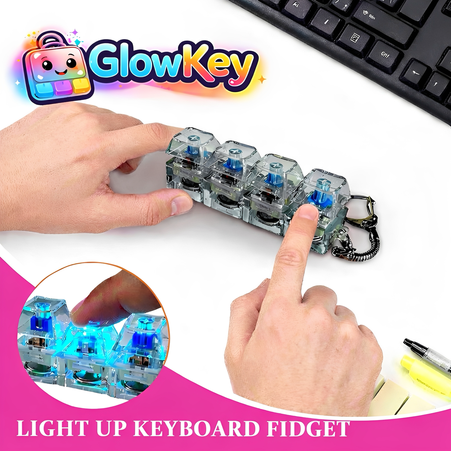 Mechanical Keyboard Switch Tester Keychain LED – Fidget & Stress Relief Toy ™️